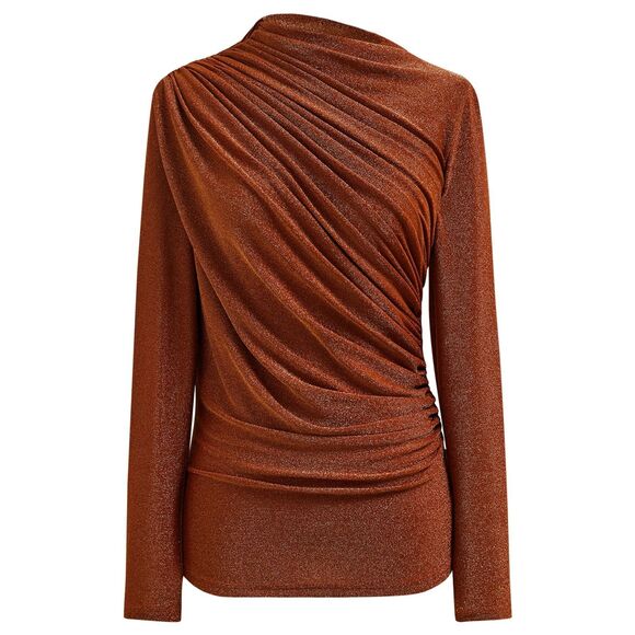 ChicWish Lurex Draped Asymmetrical Long Sleeve Top in Metallic Orange size Large - Picture 1 of 10